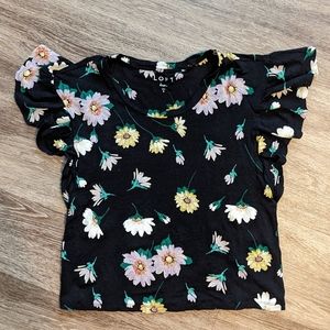 Ann Taylor Loft Linen Ruffle Sleeve Floral Shirt Size Small